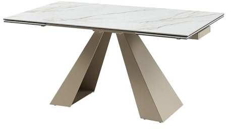 Venta-Unica - Mesa de Comedor Extensible 6 a 10 comensales de CER·Mica y Metal - Efecto m·rmol Blanco y Beige - LOZIPA