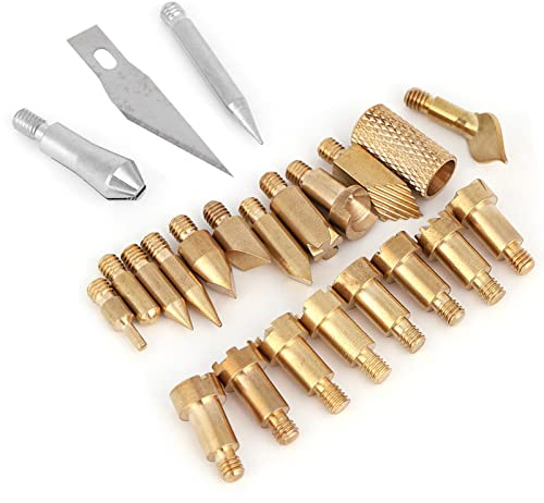Set di Punte per Bruciare il Legno, Punta per Penna in Ottone per Saldatura a Stencil per Goffratura, Adulti, Principianti, Pirografia, Lavoro Fai-da-te, Intaglio, 23 Pezzi