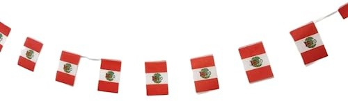 Bandera Nacional de Perú - 40 Unidades con Guirnalda 11.4M y Banderines 14 x 21 cm para Decoraciones de Bares de Jardín