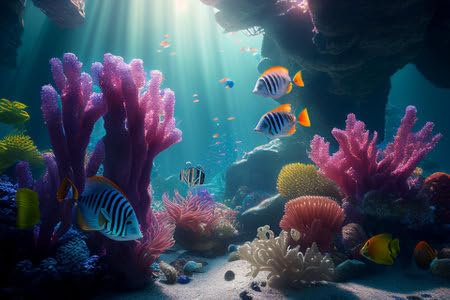 adrium Acryl-Bild 140 x 90 cm: Buntes Korallenriff und Fische. Saubere Unterwasserweltszene. (Erstellt mit generativer KI-Technologie) (196515244)