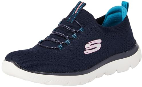 Skechers Womens Summits Top Player Sneaker, Navy Knit Teal Pink Trim, 10 UK