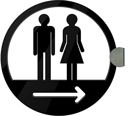 Toilettenschild aus Acryl, WC-Schilder für Herren und Damen, rundes Badezimmer-Türschild mit Pfeil, Montagezubehör (A 20 cm)