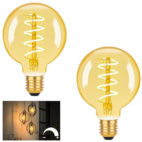 DSLebeen Light Bulb e27 Screw Bulb, Vintage LED Light Bulbs, Dimmable Screw Edison Bulbs, G95 Globe Bulbs, Decorative Light Bulbs Amber Glass, Warm White 2200K, 40W Equivalent, 4W 350lm, Pack of 2
