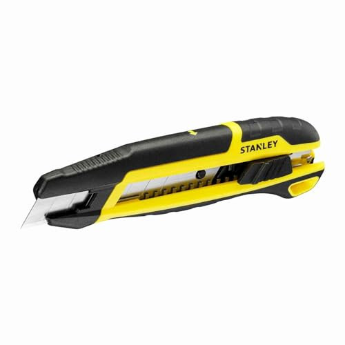 Stanley Slide Snap-Off Knife with Blade Breaker 18mm, The Integrated Break-Off Mechanism Allows You to Safely Break Off Blunt Blade Segments, Saving time and ensuring Work Safety.
