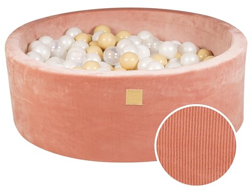 MEOWBABY Bällebad Baby - Rund 90x30cm Baby Pool für Kinder mit 200 Bälle, Kord, Aprikose: Perlweiß/Beige/Transparent
