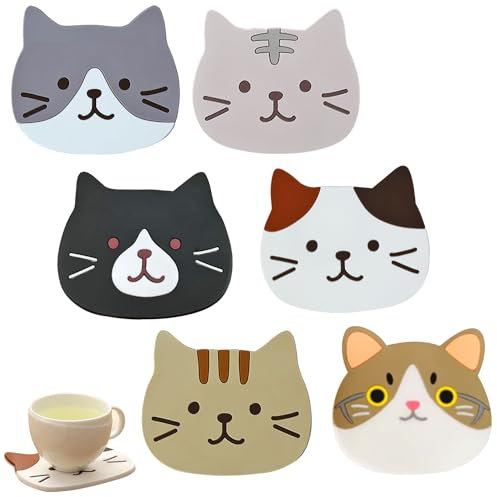 TSHAOUN 6 Pièces Mignon Silicone Mug Dessous de Verre Dessous de Verre décoratifs, Antidérapants Lavable sous-Verres pour Vin, Verre, Thé, Café, Bière, Décor de Cuisine, Cadeau