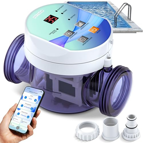 poolomio® Klorinator för pooler upp till 20 m³ med smart appkontroll | saltelektrolysapparat 5 g/h för kemikaliefri pooldesinfektion | Klorgenerator med justerbara driftstider