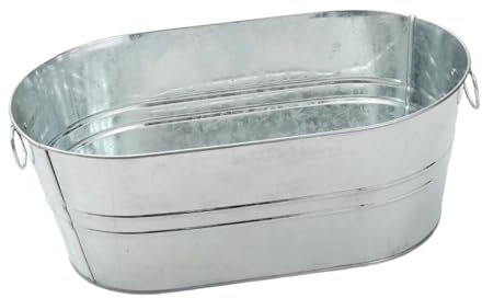LOVIVER Galvanized Oval Beverage Tub Ice Bucket Portable with Handle Ice Tub Metal Drink Buckets for Champagne Wine Party Restaurant