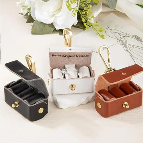 HDLOVE Personalisierte Hunde-Ehering-Kissenbox Für Haustiere, Individuelle Ehering-Trägertasche Hundehalsband, Leder-Eheringhalter-Etui, Pärchen-Ring-Aufbewahrungsbox Für Den Verlobungsantrag