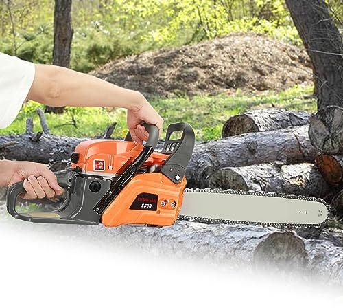 Petrol Chainsaw, 58cc 2kw/8500rpm High Power Chainsaw Petrol with Ergonomic Handle, High Working Efficiency Chainsaw, Petrol Chainsaw 20 Inch for Wood Cutting & Tree Pruning (Orange)