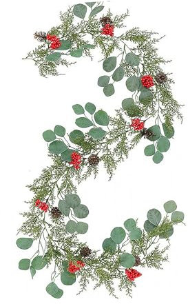 Christmas Cedar Garland Eucalyptus Pine Branches Artificial Pine Cypress Vines Christmas Garland for Christmas Table Mantle Background Wall Room Winter Decoration (A)