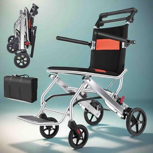 Leichter, zusammenklappbarer Rollstuhl, ultraleichter Transportrollstuhl aus Aluminiumlegierung – Trolleys für Flugzeugreisen mit Erwachsenen und älteren Menschen