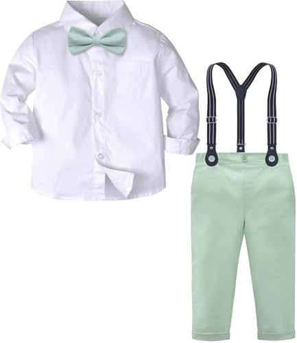 mintgreen Bebé Niño Traje de Caballero, Chiquillo Boda Tirantes Pantalones Ropa Conjuntos, VerdeMenta, 5-6 Años, 130