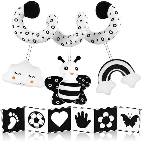 MOSTFUN Espiral Carro Bebe with Libro Sensorial Bebe, Juguete para Cochecito de Bebé, Juguete Carro Bebes 0 3 6 12 Meses, Juguetes Colgantes en Espiral para Silla de Coche y Cuna