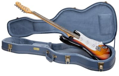 Crossrock Relief Series Les Paul Guitar Case | Carved Finish, Monochrome Blue Velvet Interior, Lock – Premium Wooden Hardshell - Smoke Blue (CRW630LSB)