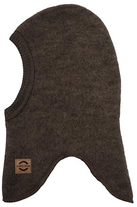 Mikk-line ull fullface – Oeko-Tex standard 100 certifierad – barnbeanie att bära – unisex design, Mörkbrun melerad, 3-6 månader