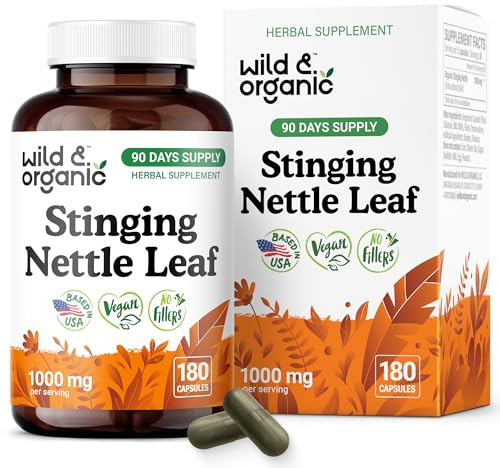 Wild & Organic Stinging Nettle Leaf Capsules 1000 mg - Stinging Nettle Herb for Urinary Support - 180 Urtica Dioica Extract Capsules - 90 Days Supply - Vegan, Non-GMO, Gluten-Free, No Fillers