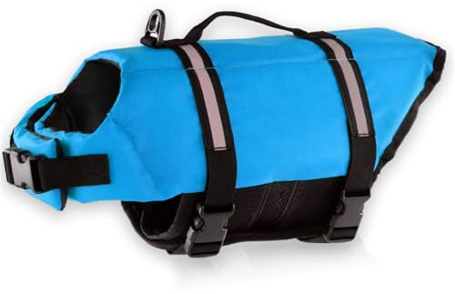 FANSU Gilet de Sauvetage pour Chien avec Poignée, Gilet de Sauvetage Réglable pour Chiens de Petite, Moyenne et Grande pour Sécurité de l'eau Plage, Piscine (L,Bleu)