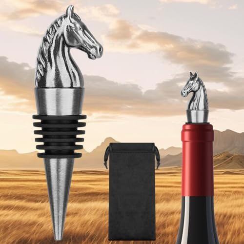 LKKCHER Horse Head Wine Stopper, Horse Gifts, Father Day Gifts, Christmas, Birthday Gifts for Men Women, Bottle Stoppers for Wine Champagne, Silver with Gift Bag