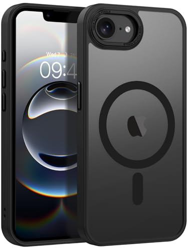 GUAGUA Magnetische Schutzhülle für iPhone SE 4 2025, iPhone SE 4. Generation, kompatibel mit MagSafe, Schutz in Militärqualität, durchscheinende, matte Rückseite, schlank, stoßfest, kratzfest, Schwarz