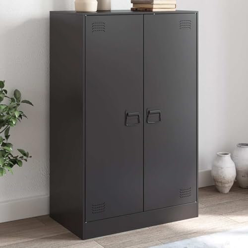 Metallschrank Wohnzimmerschrank Aktenschrank Werkstattschrank mit 2 Türen und 6 Ablagen, Mehrzweckschrank Metall Sideboard für Wohnzimmer, Schwarz 67x39x107 cm