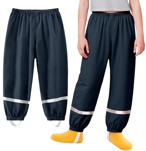 Baogaier Boys Girls Waterproof Rain Trousers Kids Mud Dirty Proof Pants with Reflective Strip Outdoor Overtrousers Lightweight School Play Cycling Rainwear for Age 3-4 Years, Navy Blue