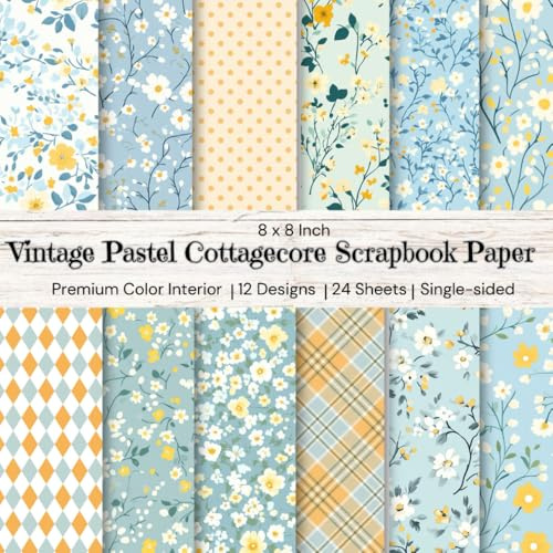 8 x 8 Vintage Pastel Cottagecore Scrapbook Paper: Colorful Floral Decorative Sheets for DIY Crafts, Journaling, Albums, Invitations, Gift-wrapping: ... Premium Color Interior, 12 Designs, 24 Sheets