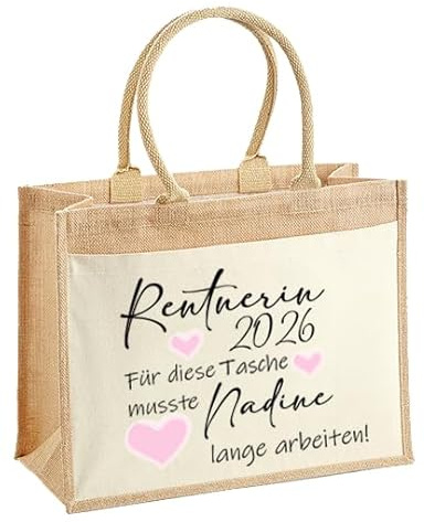LIEBTASTISCH - Nachhaltige Jutetasche - Personalisiert - Für diese Tasche musste Name - Rente 2025 - Tasche - zum Renteneintritt - Geschenk verpackung-Pension-Frau-Arbeitskollegin