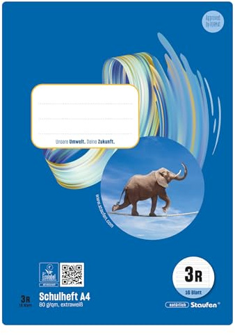 Staufen Style skolhäfte – 10 häften vardera, 16 ark, DIN A4, linjerat 3R (21 dubbla linjer), 80 g/m² återvunnet papper