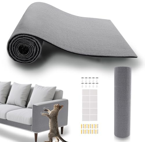 ASENKU Cat Scratch Furniture Protector, Trimmable Self-Adhesive Couch Protector from cat Claws, DIY Climb Cat Scratcher Mat for Covering Cat Tower (AshGray,39.3x15.8In)