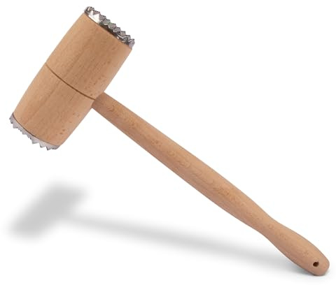 Fleischklopfer aus Holz – doppelseitiger Edelstahl-Zahnhammer, Küchenwerkzeug, strapazierfähig, stabil, bequemer Griff und langlebig, zartes Fleisch, Rind, Huhn, Fisch, Hammel, Schweinefleisch