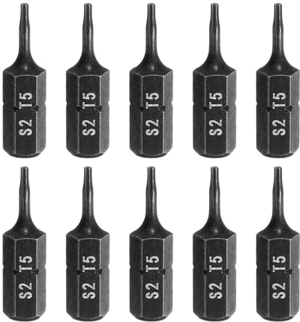 QUARKZMAN 10 Stück T5 Torx Schraubendreherbits 1/4 Sechskantschaft 25mm/1 Länge S2 Stahl Stern 6-Punkt-Kopf Sechskant Mit Loch Für Akku Schraubendreher, Schwarz