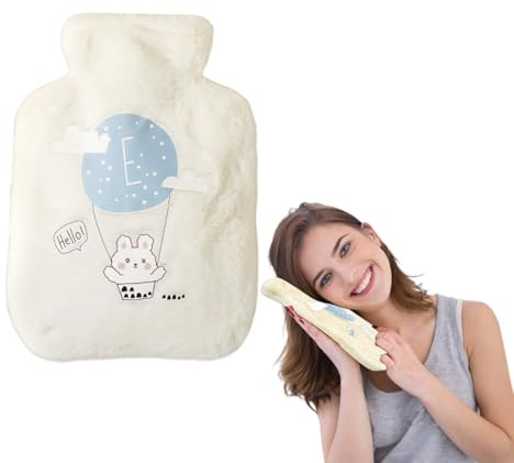 ZORVYN Bolsa de Agua Caliente con Funda Suave y Acolchada PVC Botella Térmica Ideal para Alivio del Dolor Segura y Duradera Mejor Regalo para Mujeres y Adultos (500 ml, blanco)