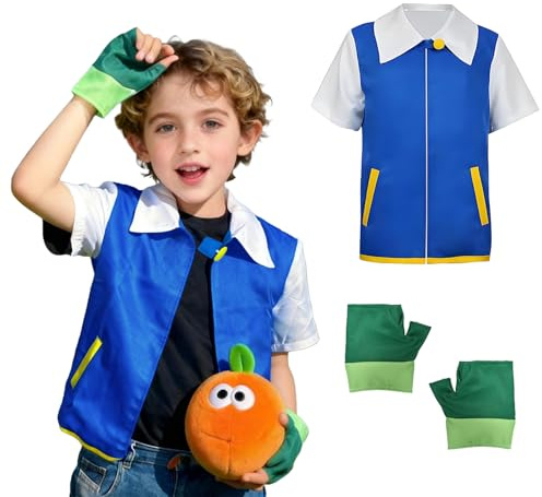 bechoanigel Anime, cosplay, kostym för barn, blå jacka, handskset, klassisk animekostym, karnevalkostym barn för halloween, temafester, scenföreställningar, vardagskläder (140)