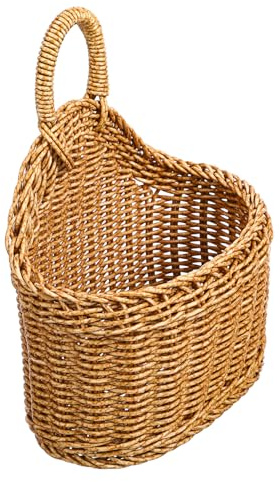 EPIGEIST Woven Hanging Storage Basket Plastic Kitchen Organizer for Vegetables Garlic Ginger with Pastoral Style Food-safe Holder for Eggs Fruits Bread Wall-mountable Decorative Basket