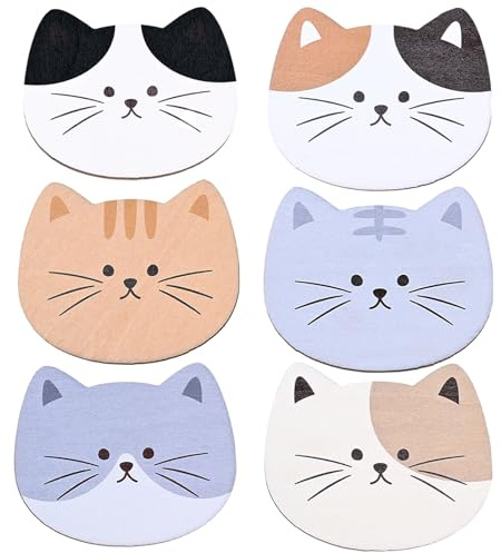 Set Da 6 Pezzi Sottobicchieri Faccia Di Gatto Sottobicchiere Legno Antiscivolo Sottobicchieri Gatto Come Decorazione Da Scrivania E Per Bevande Calde E Fredde