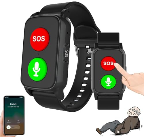NOOGRRFA Montre De Détection De Chute pour Seniors, Bouton Sos, Bracelet GPS, avec Mesure De La Fréquence Cardiaque Et De La Température, Ip67, pour Les Personnes Atteintes De Démence Black