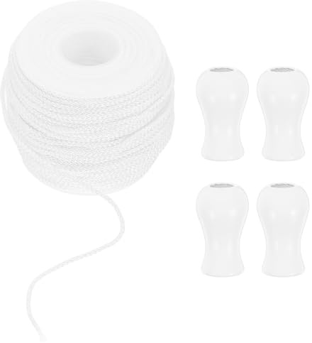 OSALADI Cordon de Store Blanc 22 MM 50 Mètres 4 Boutons en Bois pour Stores Vénitiens Tirage à L’Aveugle Remplacement de Cordon Intérieur et Accessoires de Décoration de Fenêtres