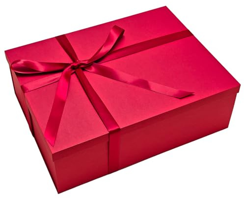 Tekhoho Rot Geschenkbox 44x33x14cm, Extra Große Premium Rechteckige Geschenkbox mit Deckel für Geschenke, Weihnachts-, Hochzeits- und Geburtstagsverpackung