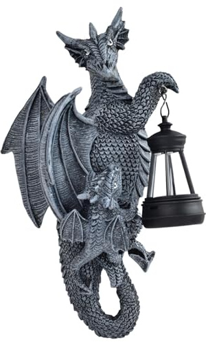 Bemonew Statue de Dragon pour Jardin étanche Solaire avec Petite Lanterne. Décoration Dragon à l'ambiance Fantastique pour Balcon Cour terrasse extérieur.