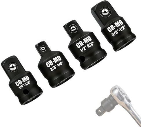 JIXLOUR 4 Pièces Adaptateur Douille, Adaptateur Réducteur pour Impact, Adaptateur à Cliquet : 4 vers 3/8, 3/8 vers 1/4, 3/8 vers 1/2, 1/2 vers 3/8, Idéal pour Douilles à Cliquet et Outils de Perceuse