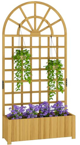 Outsunny Spalier mit Pflanzkasten aus Holz mit Drainageloch, Rankgitter 90 x 30 x 180 cm, Blumenkasten Pflanzkübel Hochbeet Gartenspalier Blumenkübel Rankkasten für Garten, Balkon, Terrasse, Naturholz