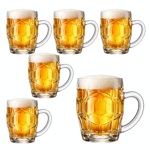 Generico Set 6 Boccali Birra in Vetro 300 ml – Bicchieri Birra con Manico Stile Pub, Resistenti e Lavabili in Lavastoviglie – Ideali per Casa, Feste e Regalo Uomo