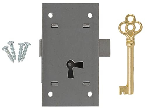 Steel Flush Mount Cabinet Door Lock with Key - 3 High x 1 3/4 Wide - Vintage Lock and Key for Furniture Doors and Drawers | UA-038-L