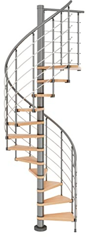 DOLLE Spindeltreppe Oslo Buche lackiert 11 Stufen / 12 Steigungen Höhe 252-276 cm Durchmesser 160 cm Unterkonstruktion Grau pulverbeschichtet