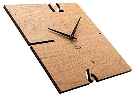 huamet Wanduhr Holz PUHR, Eiche Astig, eckig - echtes Holz, einzigartiges Design, geräuschlos ohne Ticken - Qualitätsprodukt Made in Südtirol - CH51-A-00