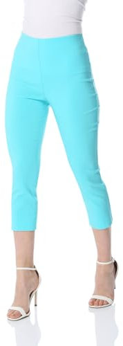 Roman Originals Cropped Trousers for Women UK Ladies Capri Leggings Summer Pants Short Crop Stretch 3/4 Length Three Quarter Pedal Pusher Clothes Elasticated Bengaline Cut Off - Turquoise - Size 22