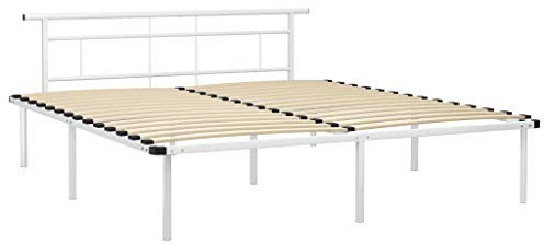 vidaXL Bettgestell Bett Metallbett Schlafzimmerbett Doppelbett Bettrahmen Ehebett Lattenrost Schlafzimmermöbel Weiß Metall 180x200cm