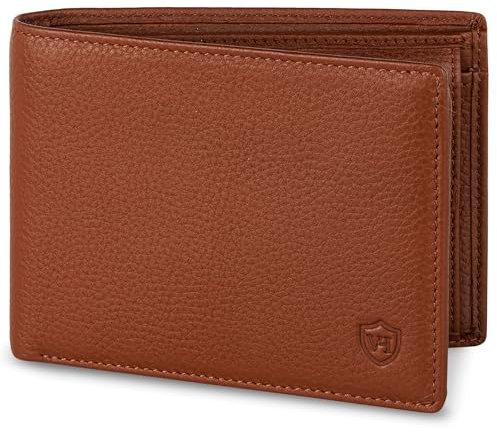 VON HEESEN Leder Geldbörse Herren mit RFID Schutz I Echtleder Geldbeutel für Männer I Münzbörse Portemonnaie Brieftasche Wallet Portmonee (Cognac-Braun)