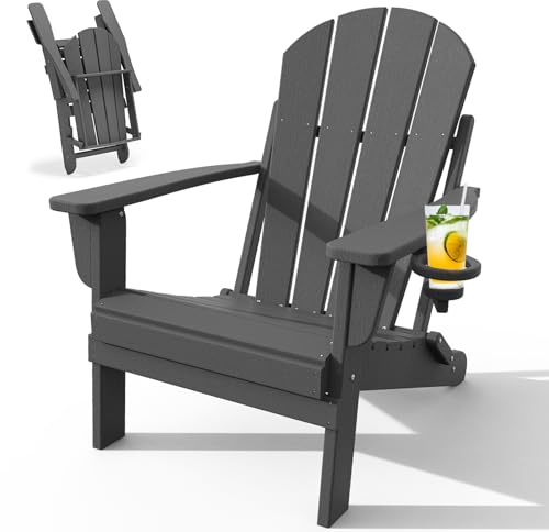 POLYDUN Adirondack-Klappstuhl, HDPE, wetterfest, Kunststoff, Lounge, Strandstühle für Pool, Terrasse, Garten, Hinterhof und Rasenmöbel (schiefergrau)
